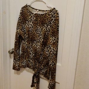 Cute animal print long sleeve tie top